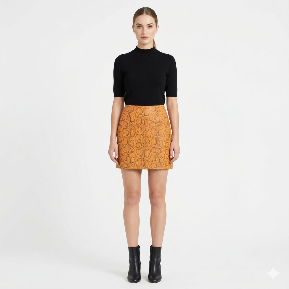 La'Ven Women's Size Small Yellow Snakeskin Animal Print Modern Indie Mini Skirt
